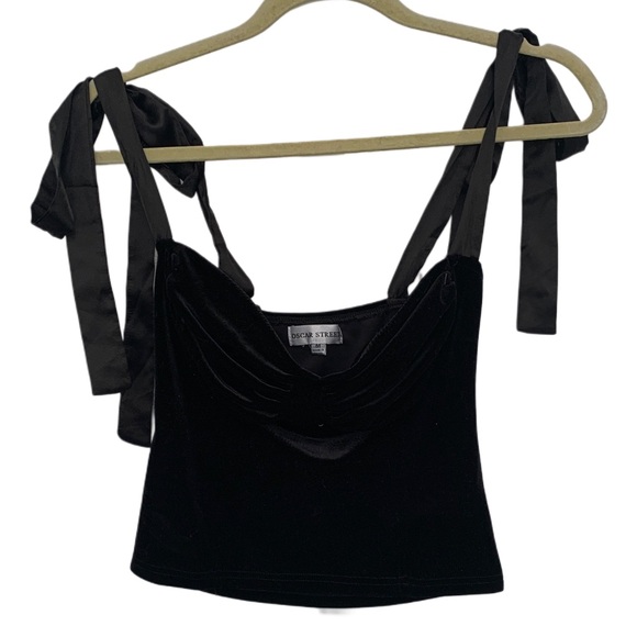 Y2K Oscar Street Black Velvet Tie Straps Cropped Tank Top - Picture 1 of 8